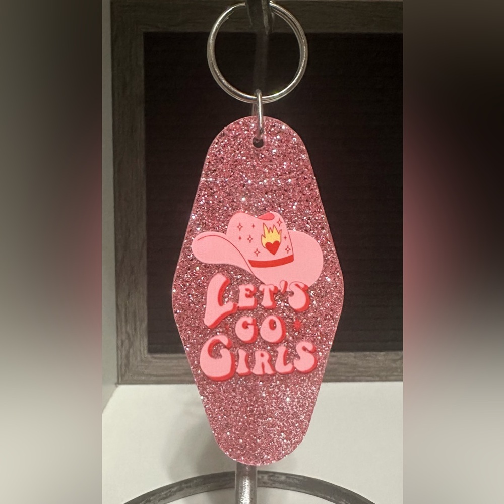 Pink Glitter Keychain with Hat Design